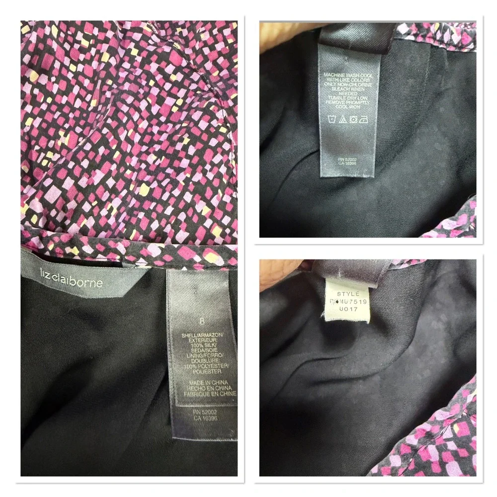 Vtg Liz Claiborne 100% Silk Purple Mosaic Flounce Hem Skirt Y2K Whimsigoth 8